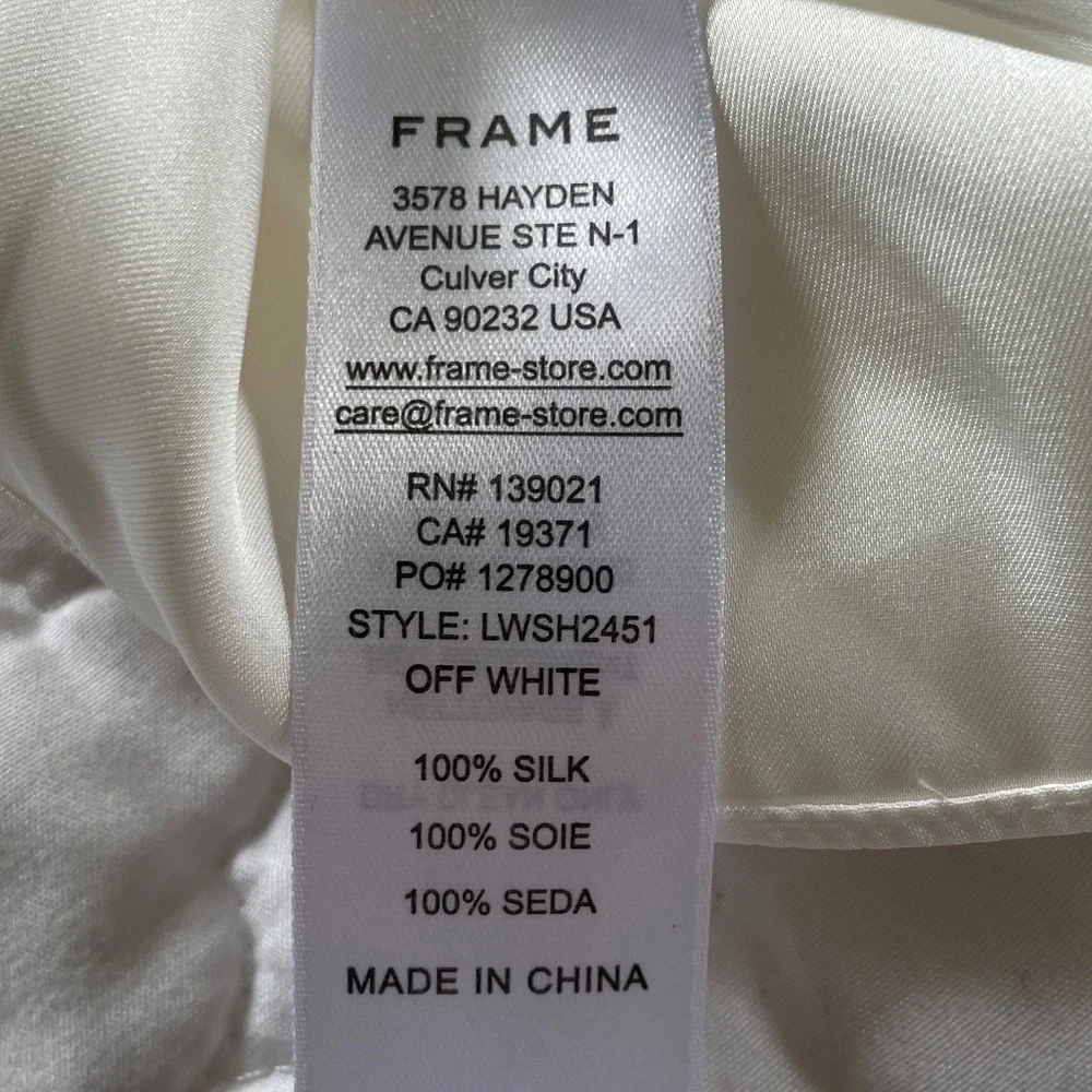 FRAME Silk Twist Front Top Off-White Satin Padded Shoulder Blouse XS - Picture 5 of 5